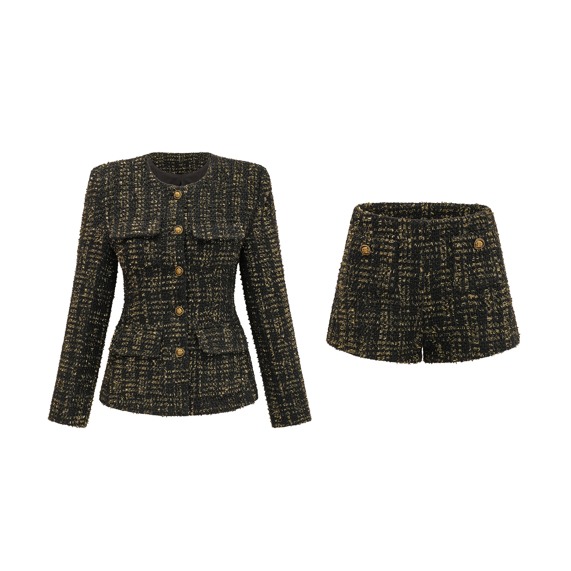 Flowering Girl Women Claudine black metallic tweed jacket & shorts matching set