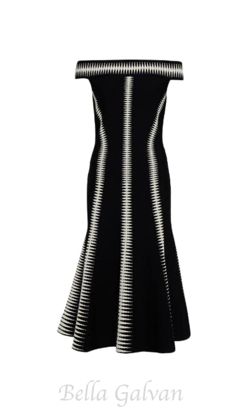 Flowering Girl Women Jacquard off-shoulder midi dress in black