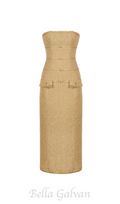 Flowering Girl Women Elborno Gold Embellished Strapless Midi Dress
