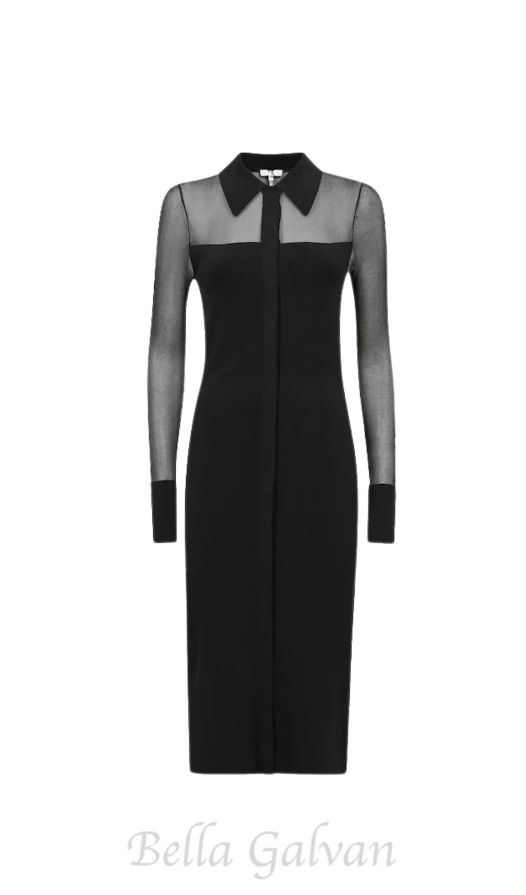 Flowering Girl Women sheer knitted button-through midi dress in black