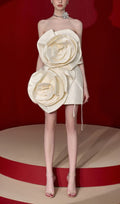 Beige Flower Strapless Bind Mini Dress