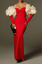 Flowering Girl Women sarah Off Shoulder Flower Bandage Maxi Dress In Red