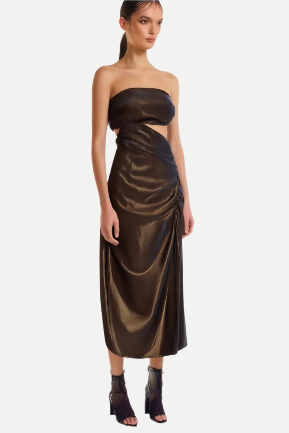 Flowering Girl Women Strapless Cutout Leather Midi Dress