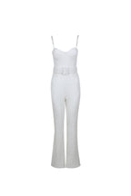 Flowering Girl Women Jacquard Diamante Strap Flared Jumpsuit With Belt