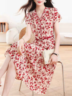 Flowering Girl Women quanna Daily V-Neck Printed Chiffon Dress