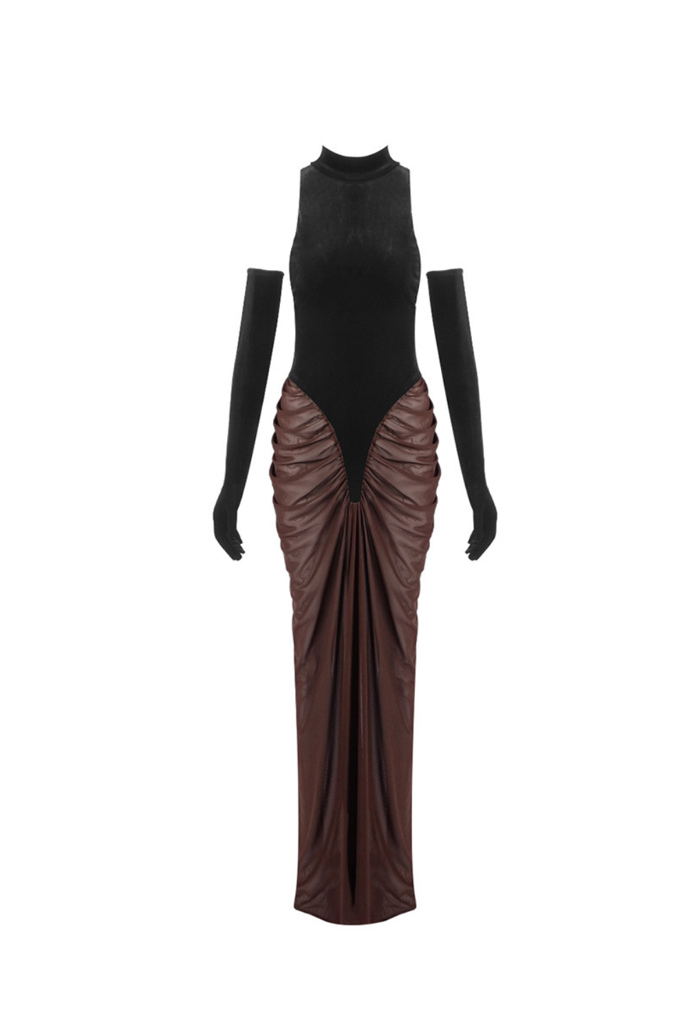 Flowering Girl Women velvet mesh patchwork maxi dress in black