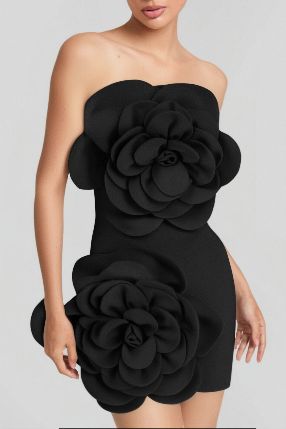 Flowering Girl Women Strapless Flower Mini Dress In Black