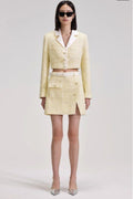 Flowering Girl Women Yellow Color Light Thin Tweed Short Coat & Skirt