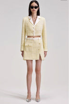 Flowering Girl Women Yellow Color Light Thin Tweed Short Coat & Skirt