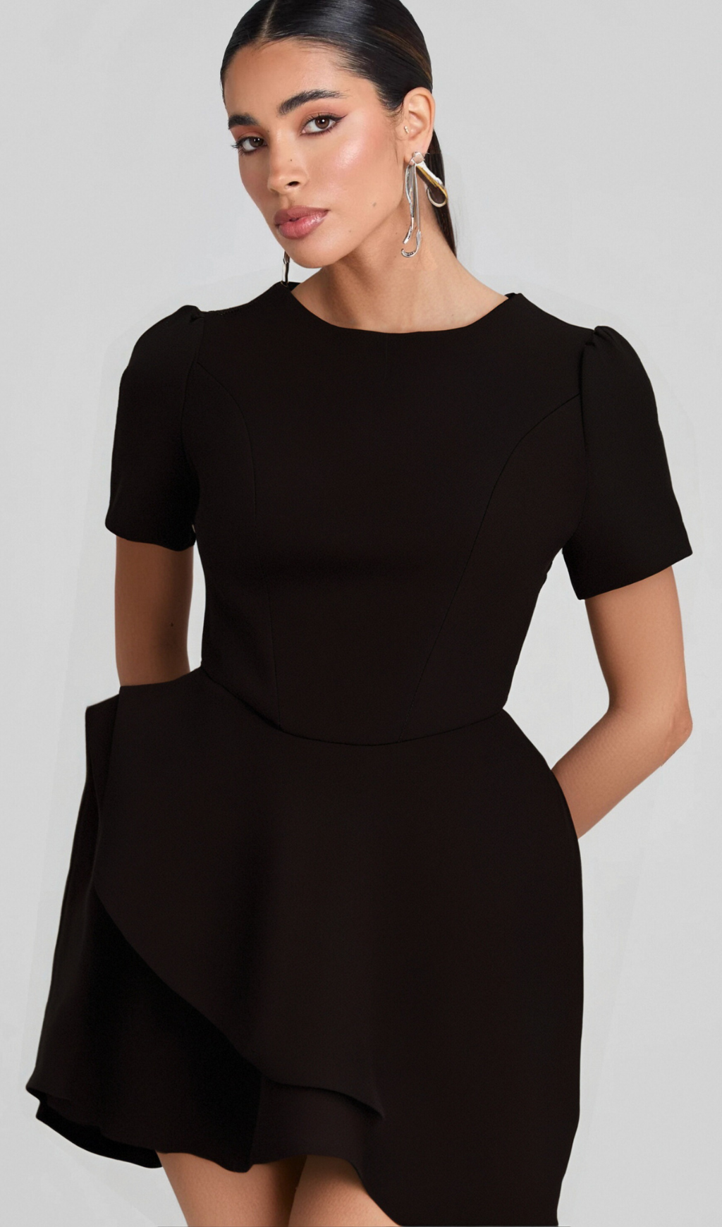 Flowering Girl Women Emma black asymmetric ruffled mini dress