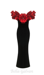 Flowering Girl Women red flower embellished strapless Bandage maxi dress