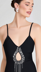 Flowering Girl Women Black Diamond Embellished Bandge Mini Dress