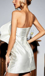 Beige Flower Strapless Bind Mini Dress
