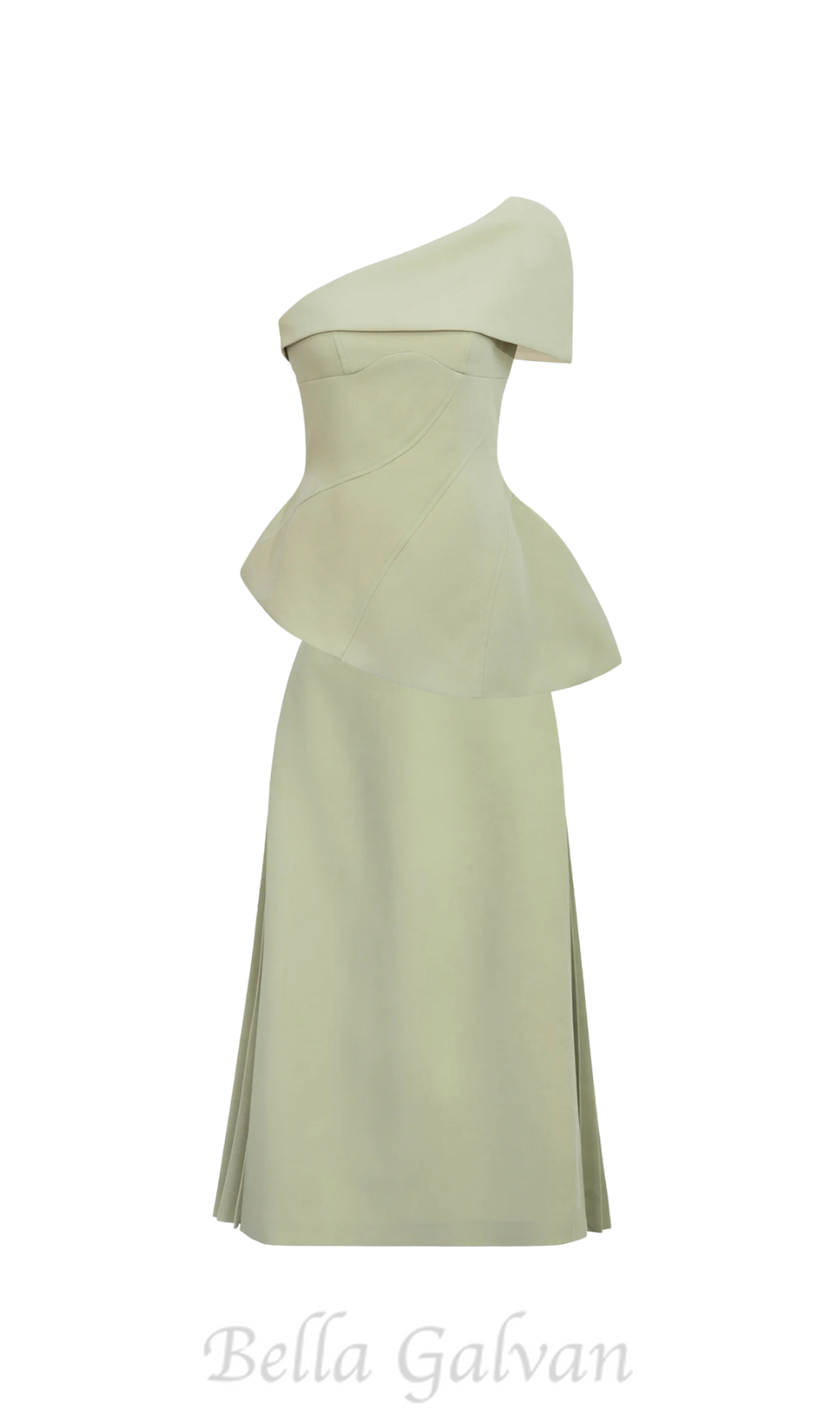 Flowering Girl Women One Shoulder Top Flare Midi Skirt suit in Olive Green