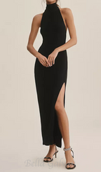 Flowering Girl Women Open-back Stretch-jersey Halterneck Maxi Dress in Black