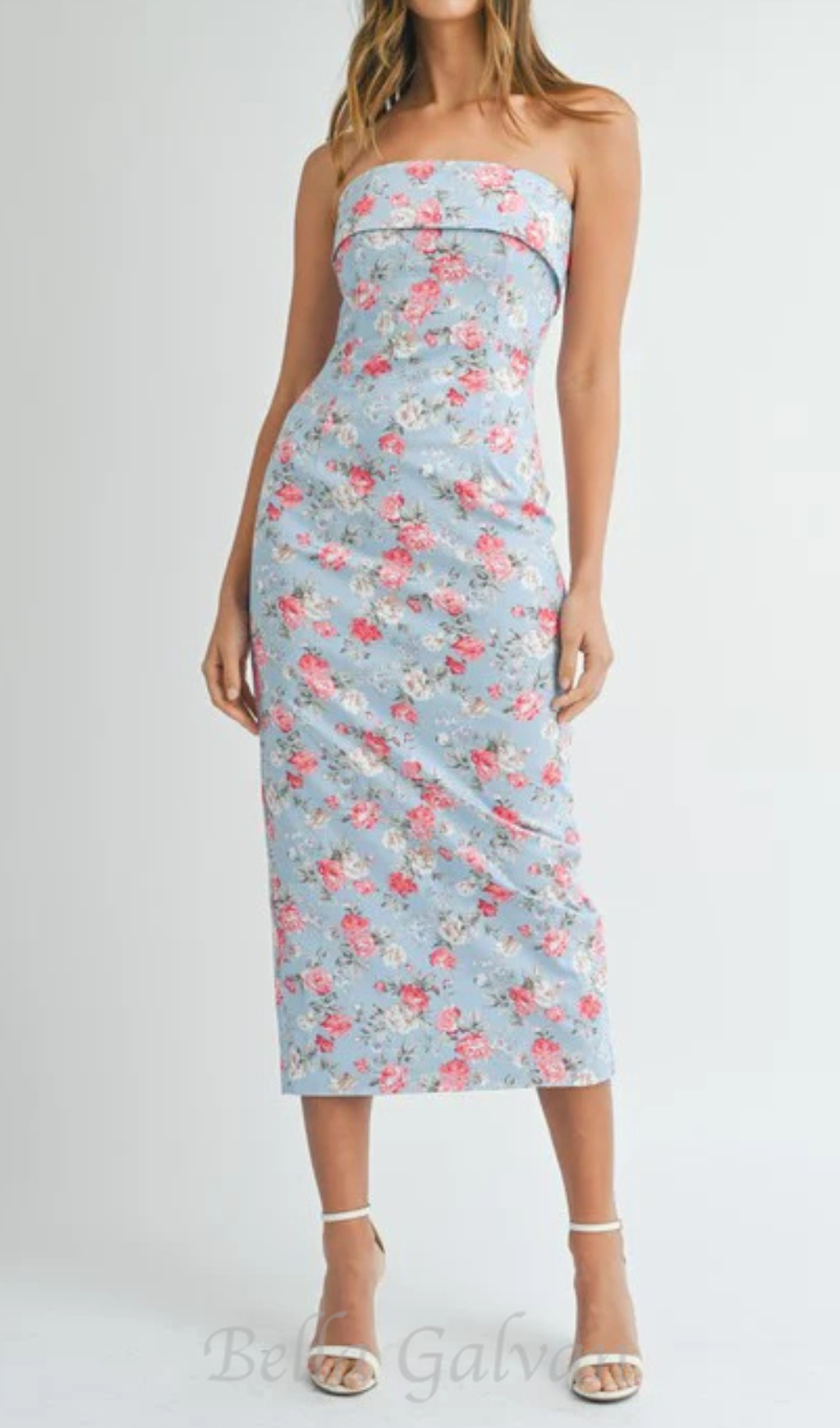 Flowering Girl Women sherry strapless floral midi dress in blue