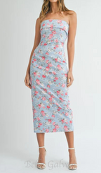 Flowering Girl Women sherry strapless floral midi dress in blue