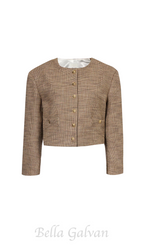 Flowering Girl Women Round-neck houndstooth-pattern woven jacket in Bruns