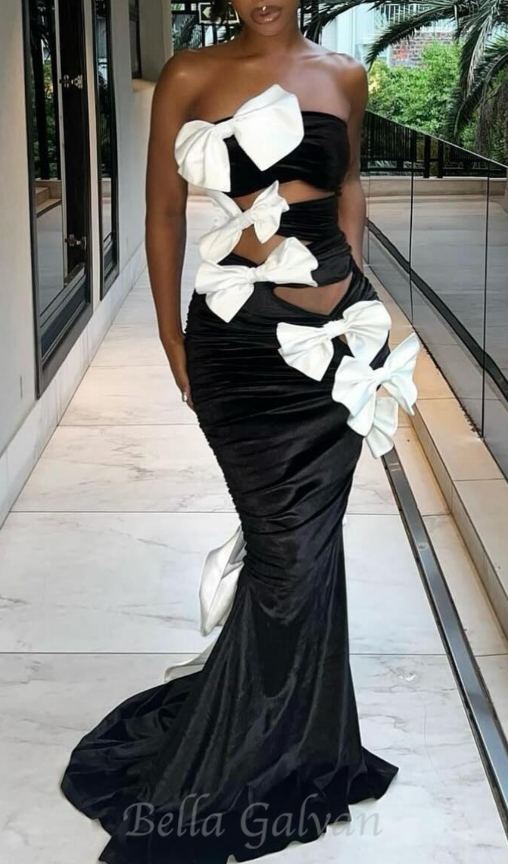 Flowering Girl Women flower embellished black strapless maxi dress
