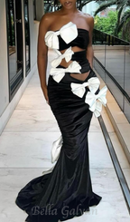 Flowering Girl Women flower embellished black strapless maxi dress