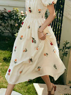 Flowering Girl Women rosalind Retro Embroidered Puff Sleeve Dress