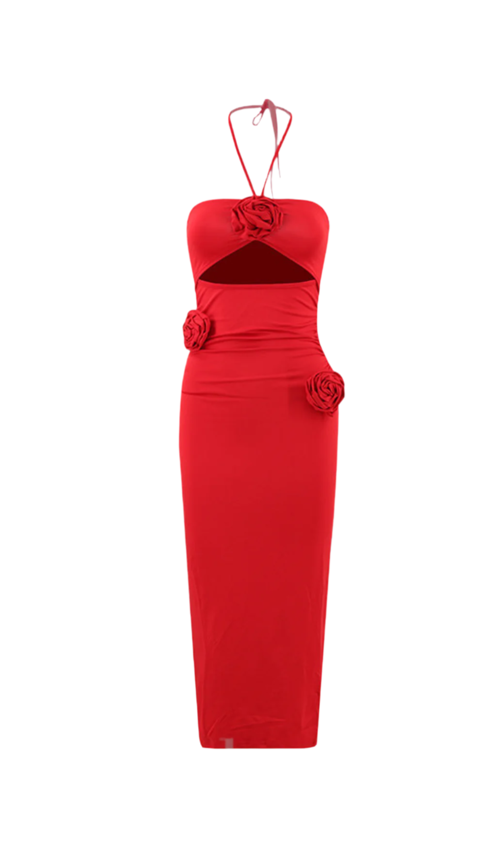 Flowering Girl Women Flower Halter Cut Out Dress in red