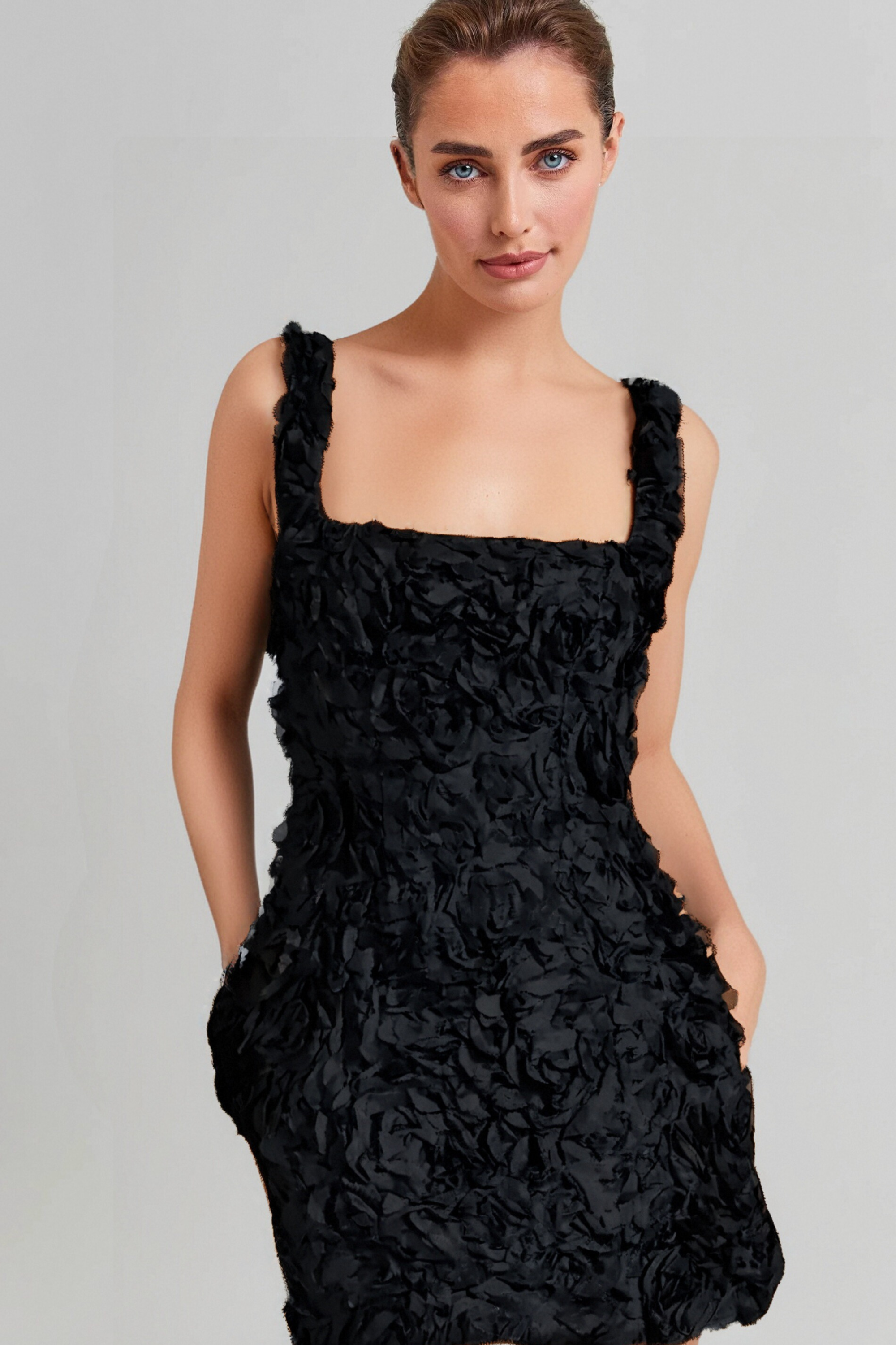 Flowering Girl Women Black Flower Mini Dress