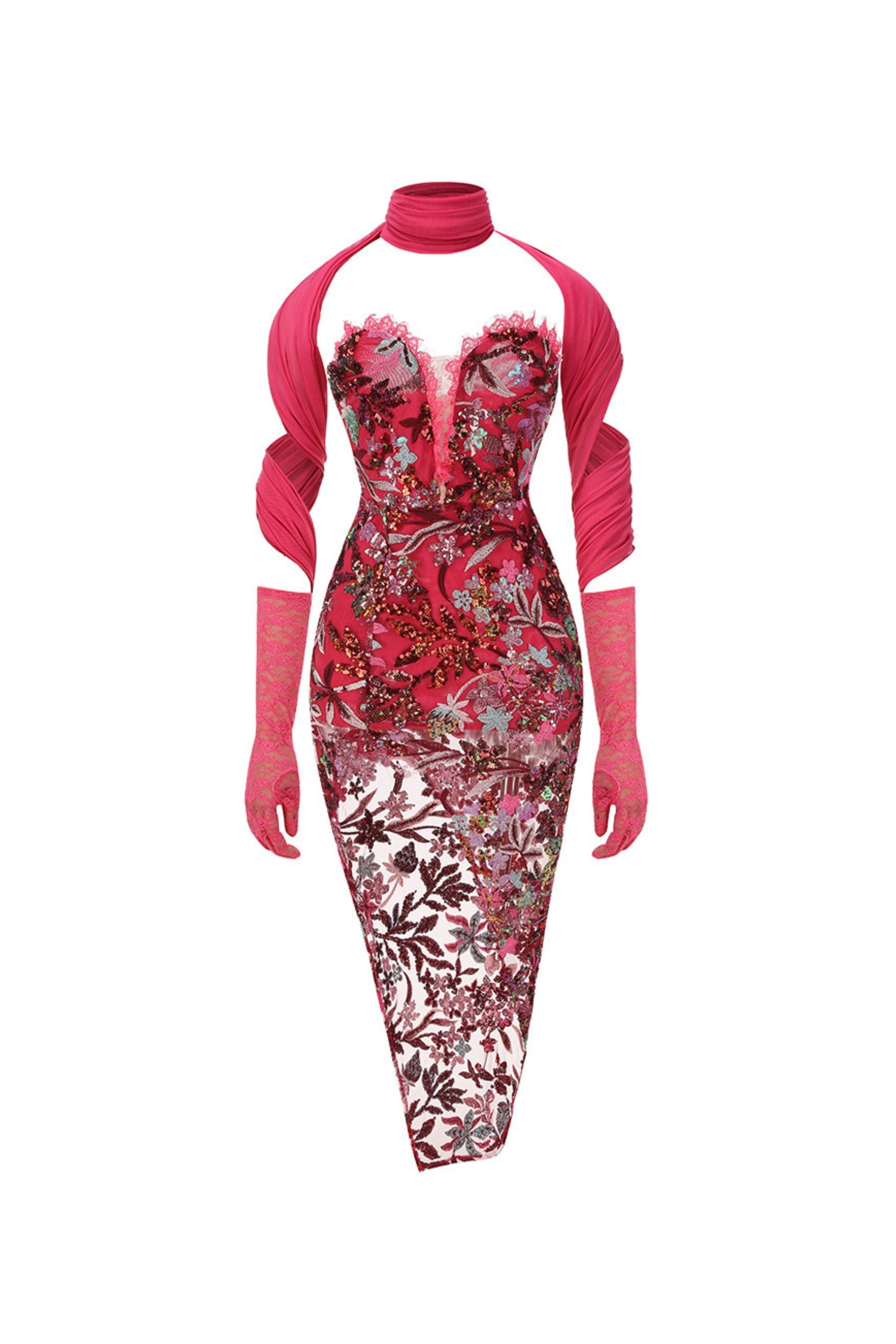 Flowering Girl Women Ziegler Strapless Floral Split Midi Dress In Red