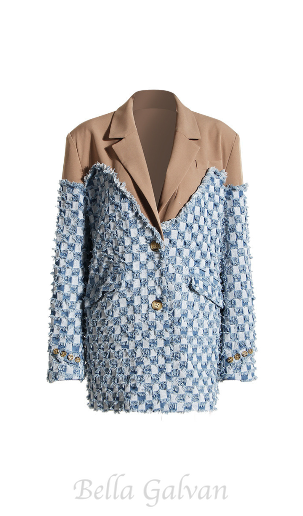 Flowering Girl Women two-tone Denim Checks Blazer in kahki
