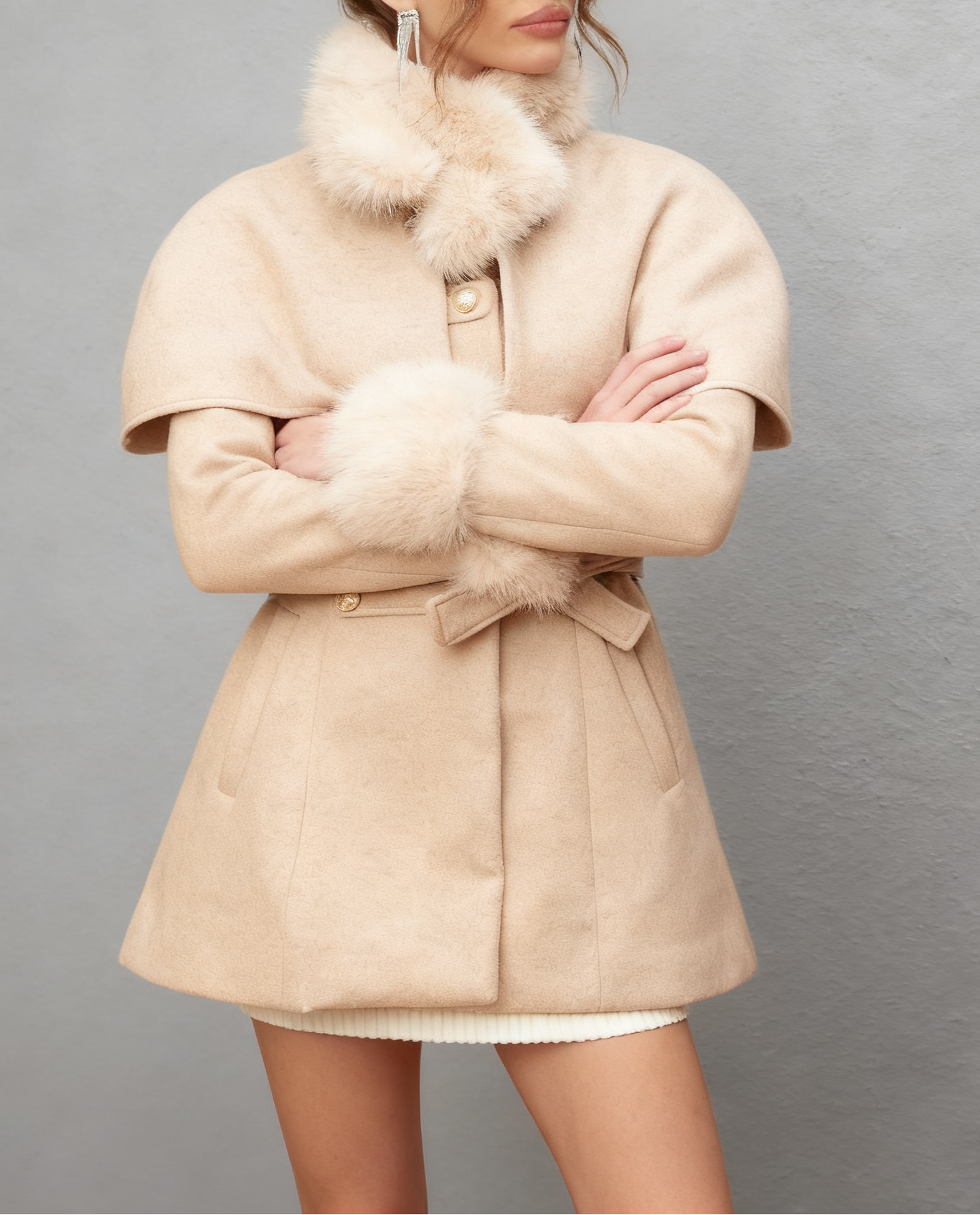Flowering Girl Women Rosella Detachable-Cape Faux-Fur Coat