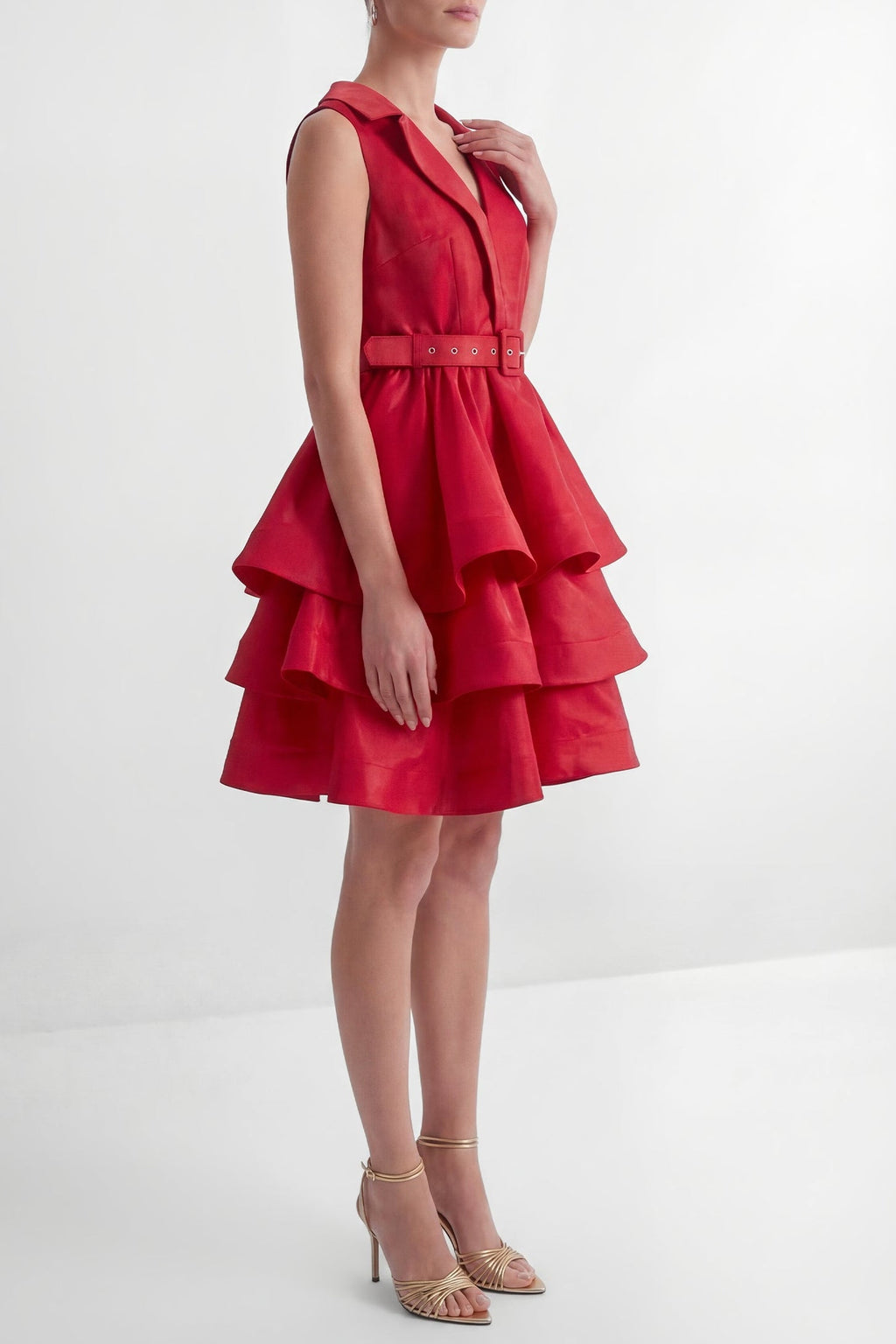 Flowering Girl Women jessica Red V-neck Tiered Ruffle Mini Dress