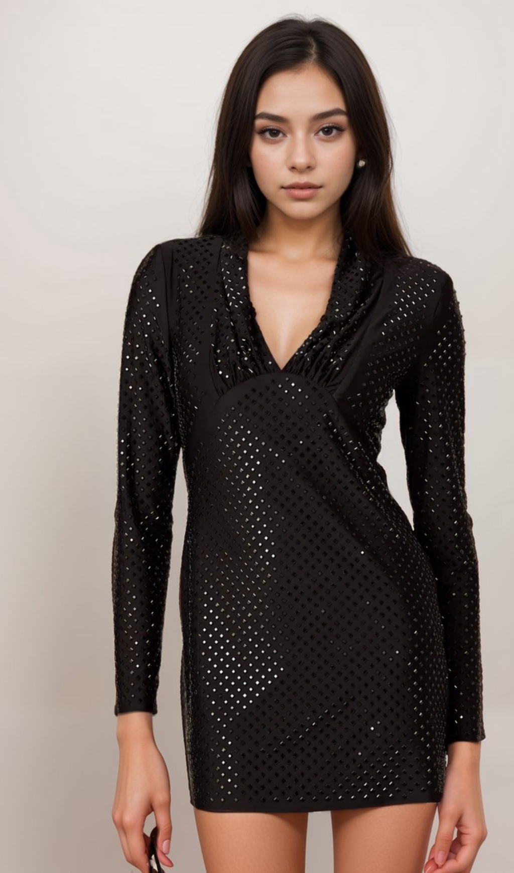 Flowering Girl Women Mariasole embellished plunging V-neck studded mini dress