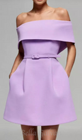 Flowering Girl Women belted off-shoulder a-line mini dress in purple