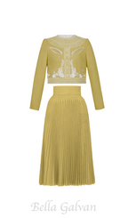 Flowering Girl Women draped top pleat skirt set in yellow