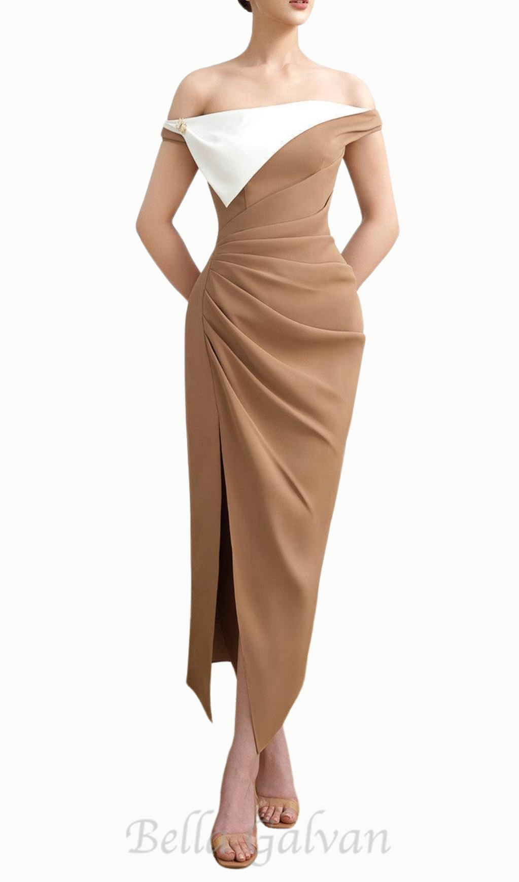 Flowering Girl Women Layla Slit Off-Shoulder Twill Ankle Length Dress