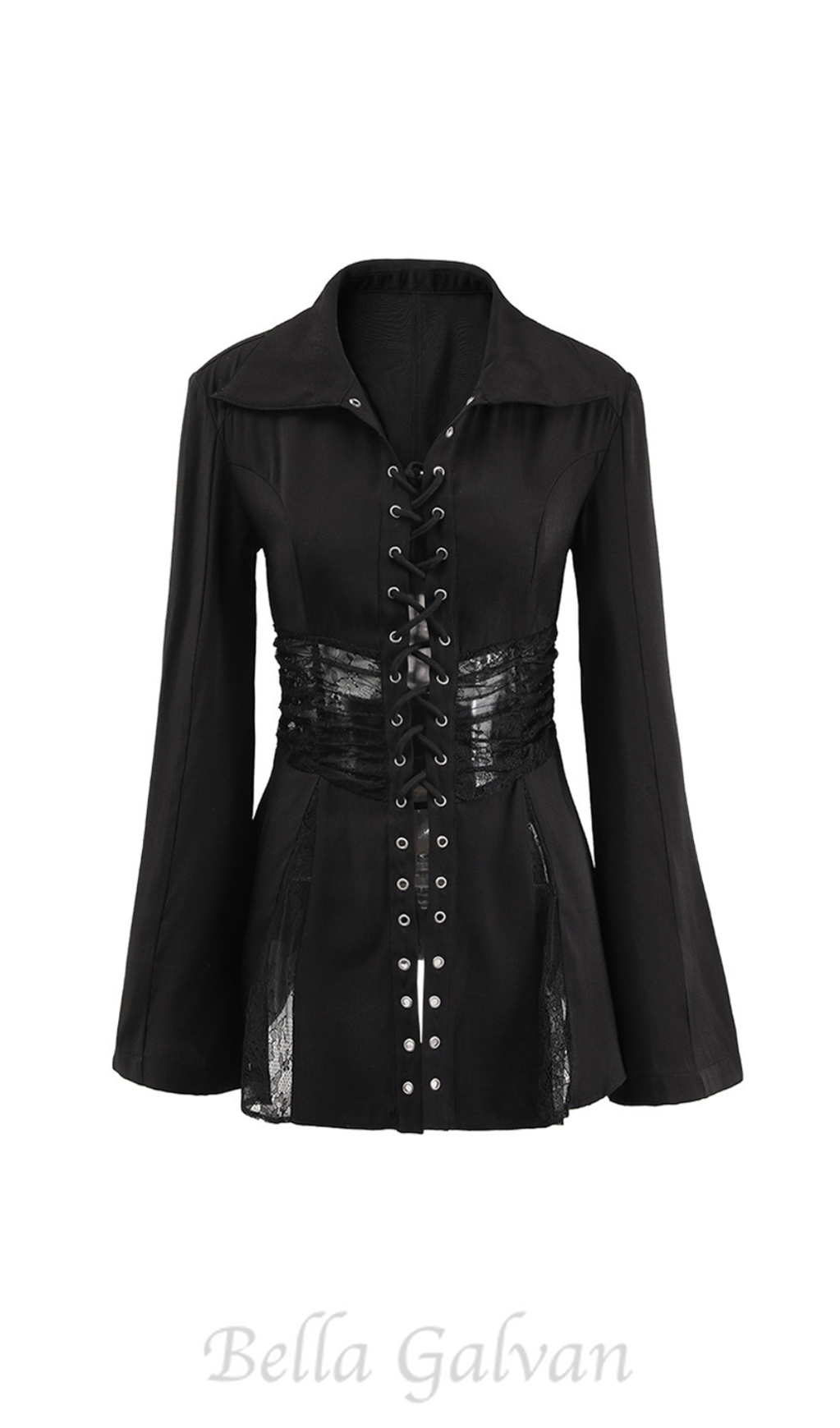 Flowering Girl Women Melany See Through Lace Up Shirt in Black