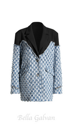 Flowering Girl Women two-tone Denim Checks Blazer in blue