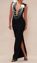 Flowering Girl Women Cheyenne Pearl Bandage Gown in Black