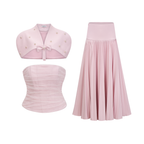 Flowering Girl Women Cape Bow Pearl Corset Pleated Maxi Dress