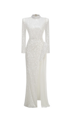 Flowering Girl Women Yvette Pearl Embellished Sequin Maxi Dress In White