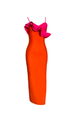 Flowering Girl Women Simona Orange Ruffle Strap Bandage Maxi Dress