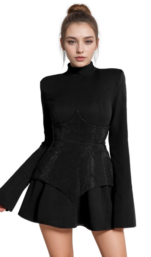 Flowering Girl Women athena Keilani Black Long Sleeve Mini Bodysuit