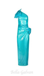 Flowering Girl Women One Shoulder Bow Sequin Maxi Dress in blue