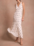 Polka Dot Ruffle Layered Chiffon Cape Maxi Dress