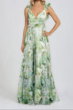 Lily Print Tiered Ruffle Shoulder Maxi Dress
