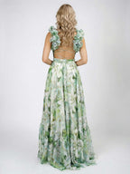 Lily Print Tiered Ruffle Shoulder Maxi Dress