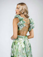 Lily Print Tiered Ruffle Shoulder Maxi Dress