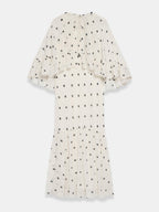 Polka Dot Ruffle Layered Chiffon Cape Maxi Dress