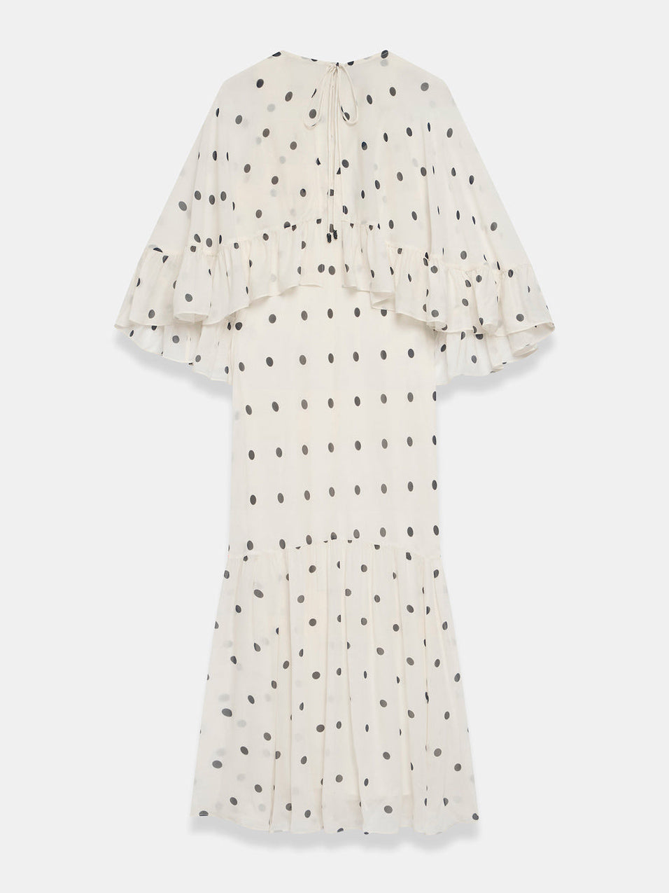 Polka Dot Ruffle Layered Chiffon Cape Maxi Dress