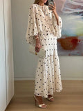 Polka Dot Ruffle Layered Chiffon Cape Maxi Dress